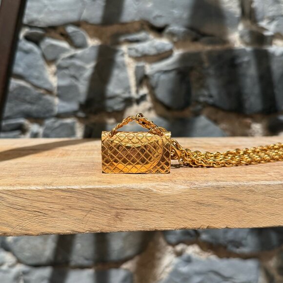 Chanel Vintage Gold Plated Bag Charm Triple Chains Necklace Belt - Picture 6 of 16